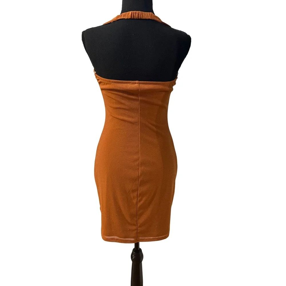 Wild‎ Fable Rust Color Shimmer O-Ring Halter Mini Bodycon Dress Small